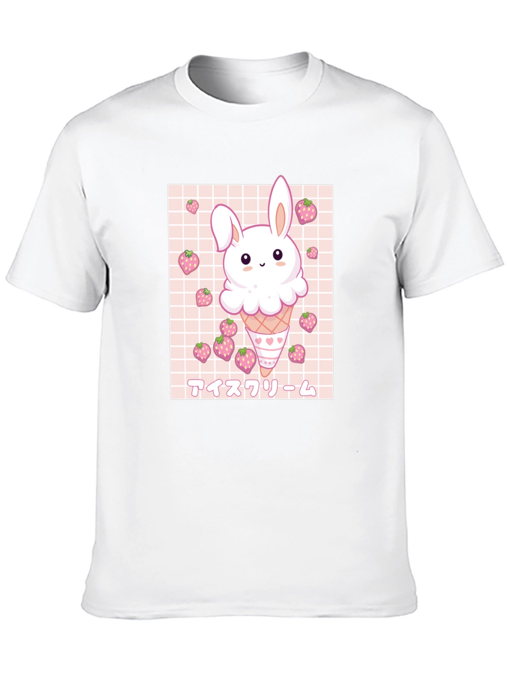 Kawaii Bunny Ice Cream Graphic Tee - Black