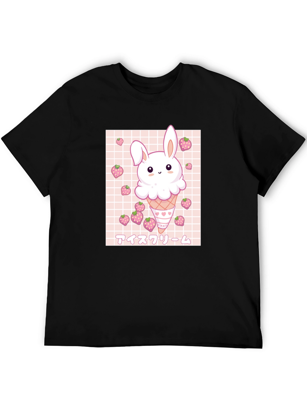 Kawaii Bunny Ice Cream Graphic Tee - Black