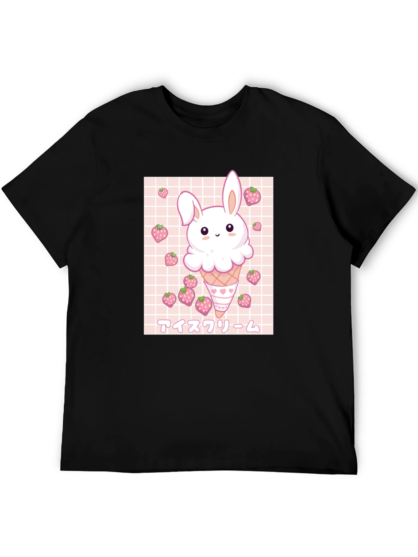 Kawaii Bunny Ice Cream Graphic Tee - Black