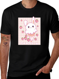 Kawaii Bunny Ice Cream Graphic Tee - Black