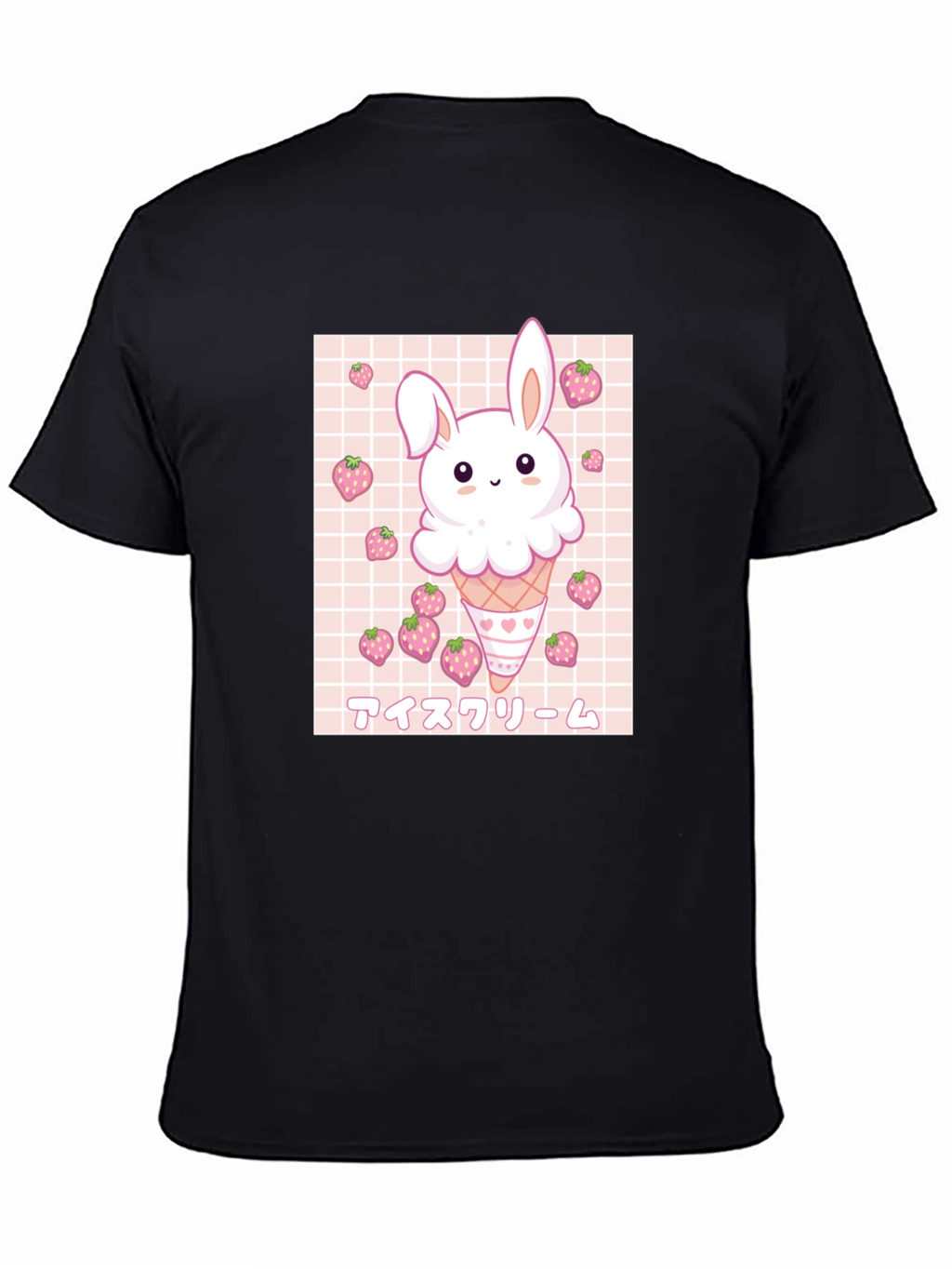 Kawaii Bunny Ice Cream Graphic Tee - Black