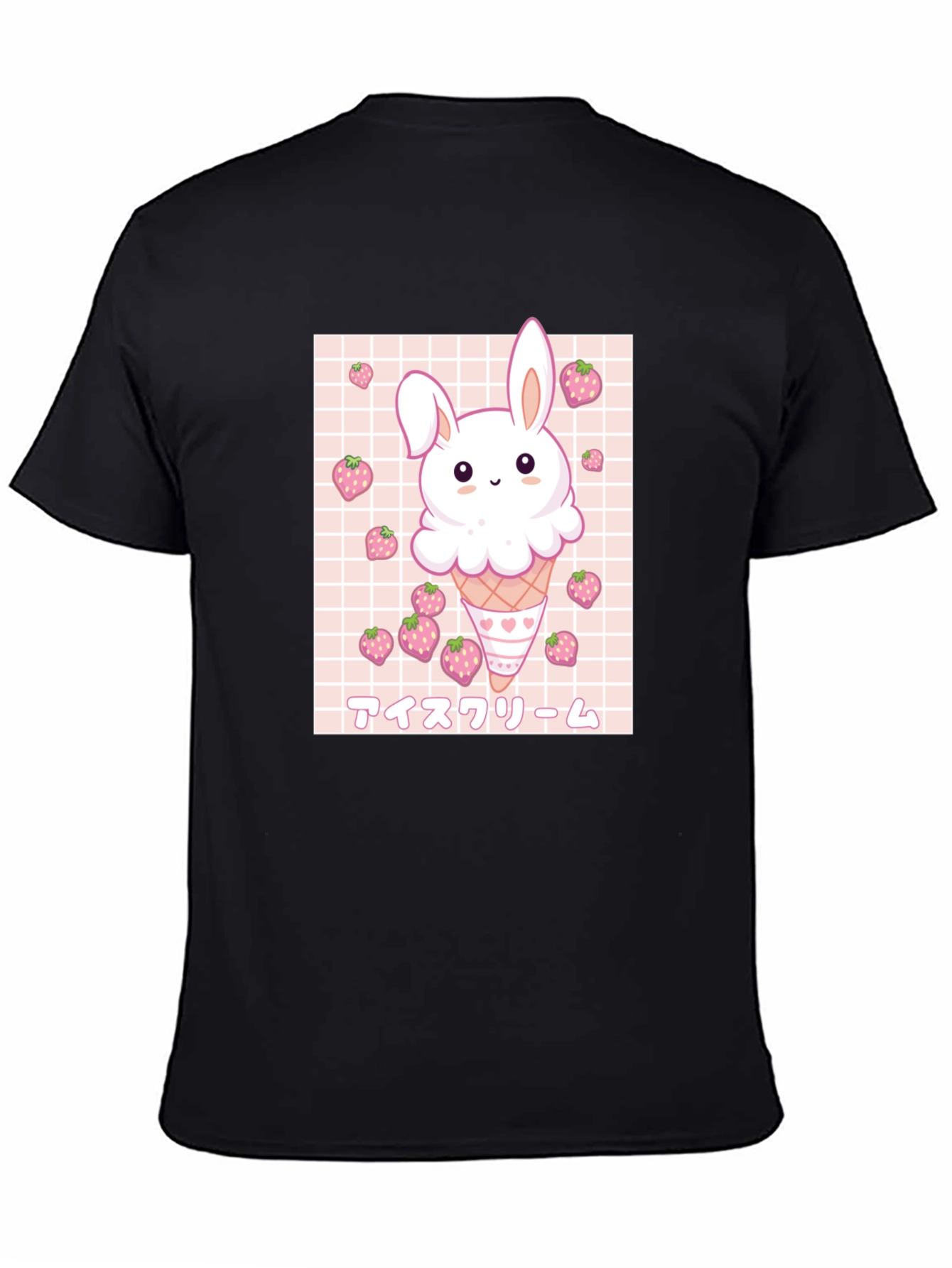 Kawaii Bunny Ice Cream Graphic Tee - Black