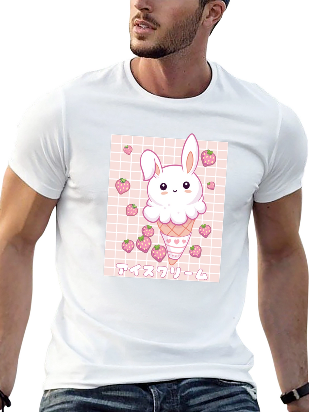 Kawaii Bunny Ice Cream Graphic Tee - Black