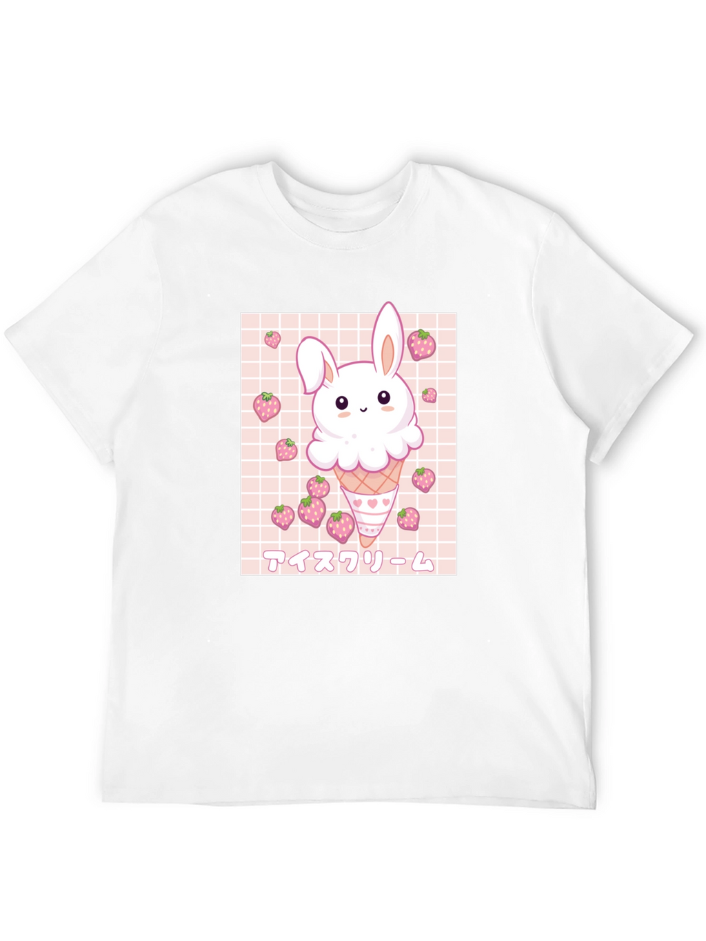 Kawaii Bunny Ice Cream Graphic Tee - Black