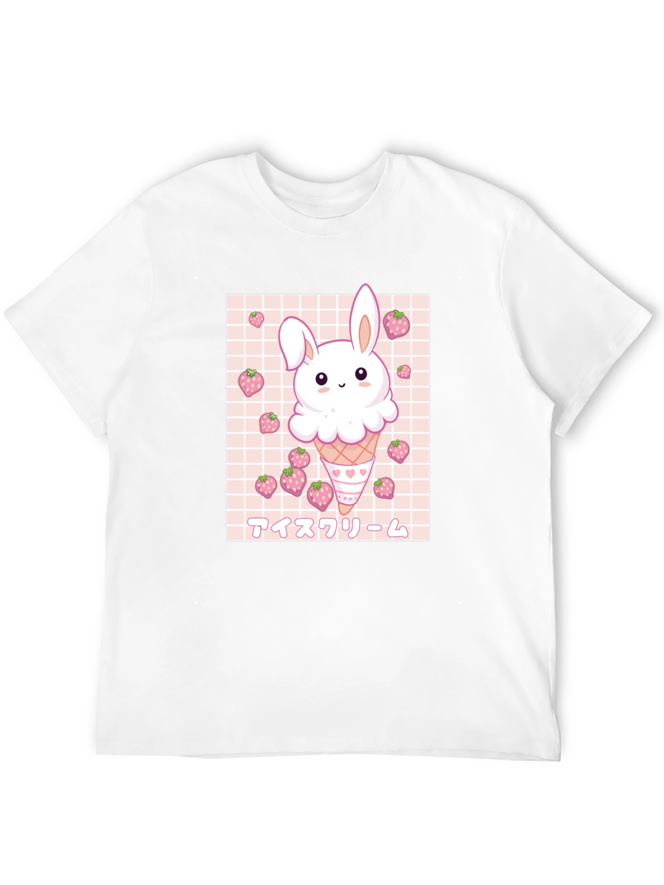 Kawaii Bunny Ice Cream Graphic Tee - Black