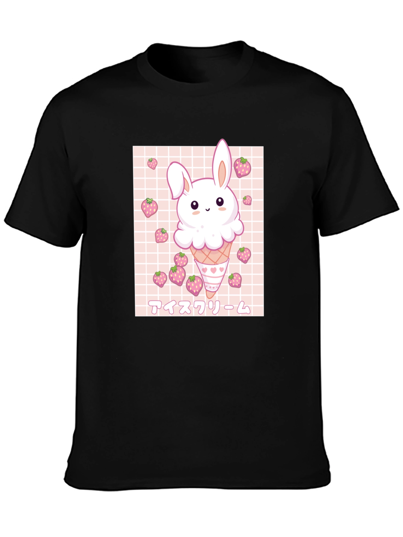 Kawaii Bunny Ice Cream Graphic Tee - Black