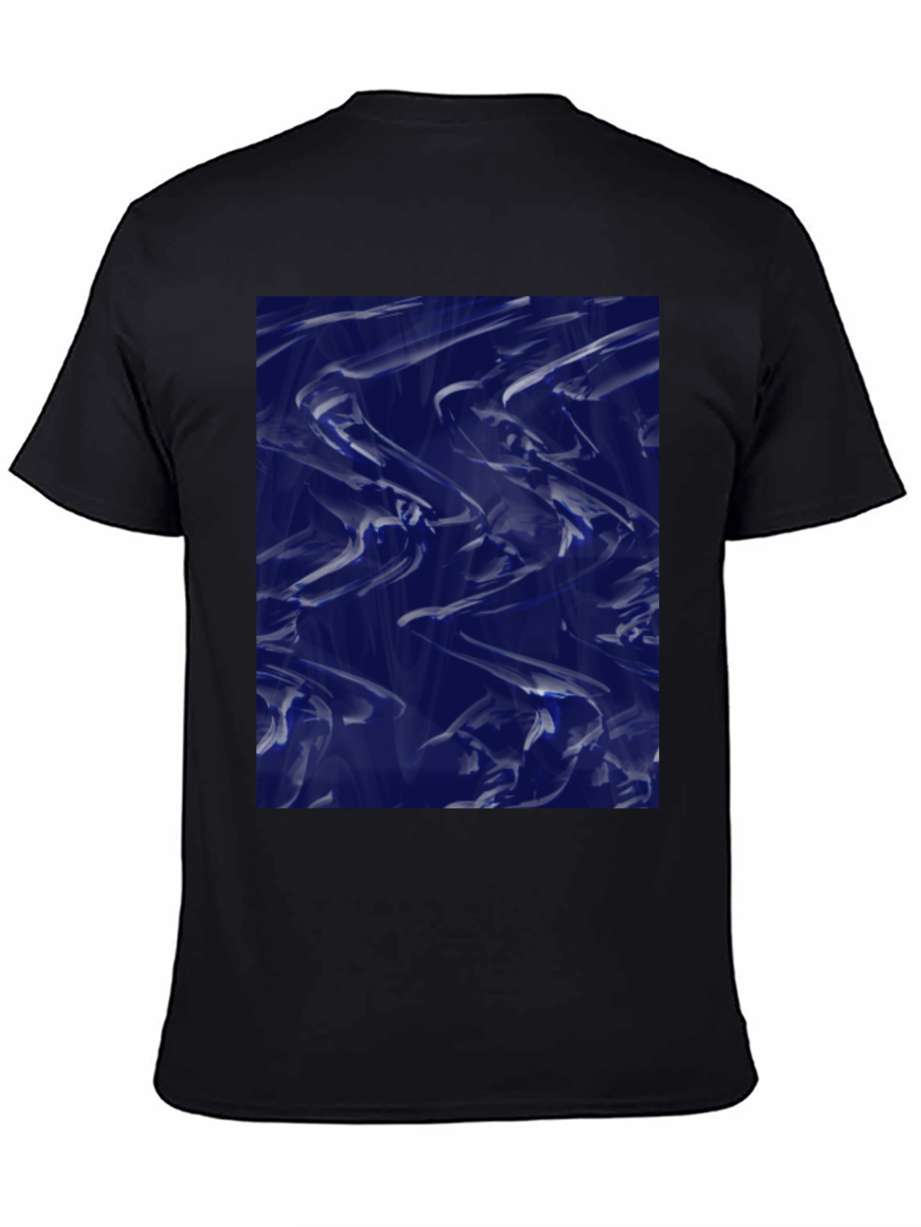 Abstract Blue Fluid Art Graphic Black T-Shirt