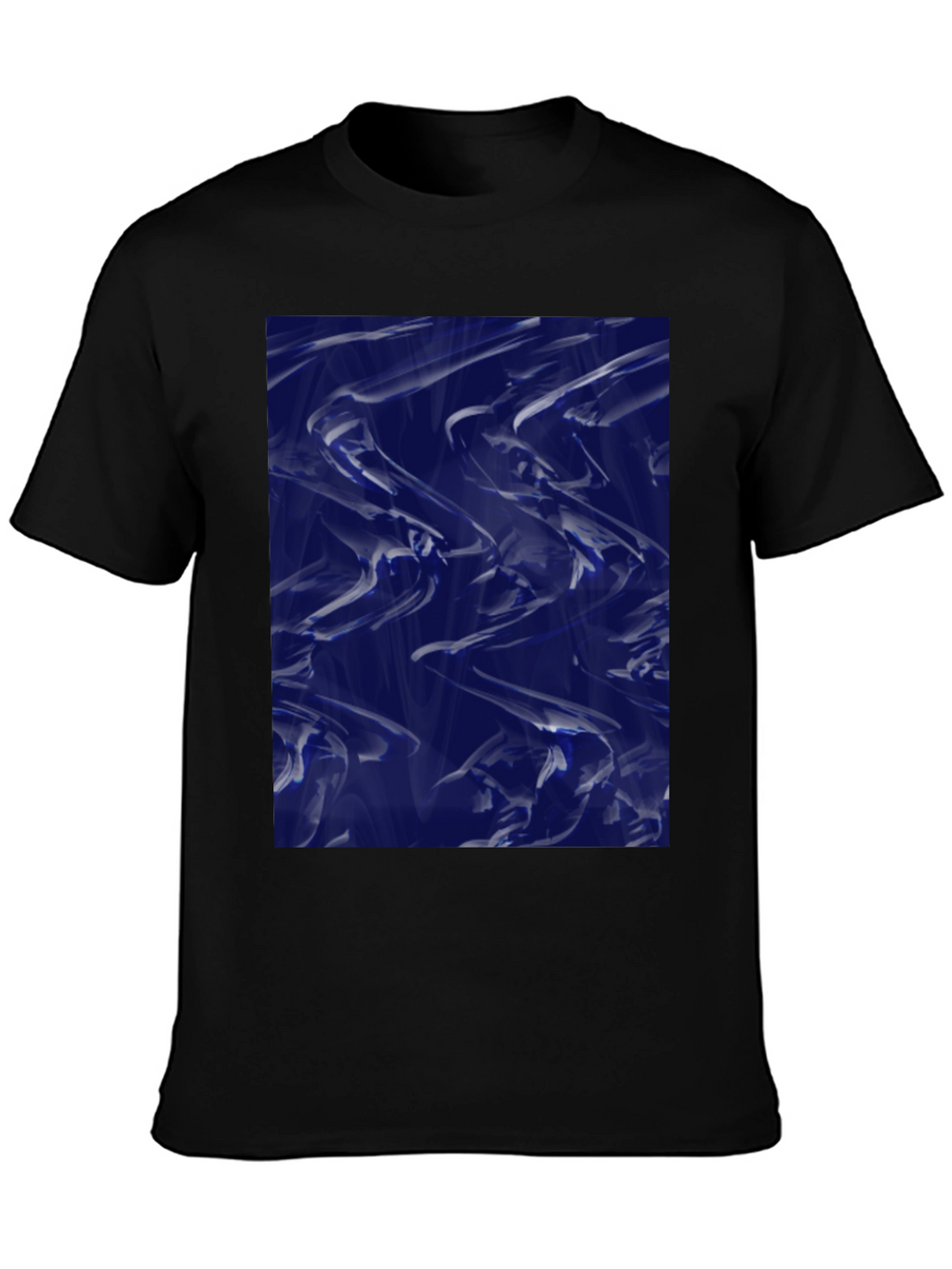 Abstract Blue Fluid Art Graphic Black T-Shirt
