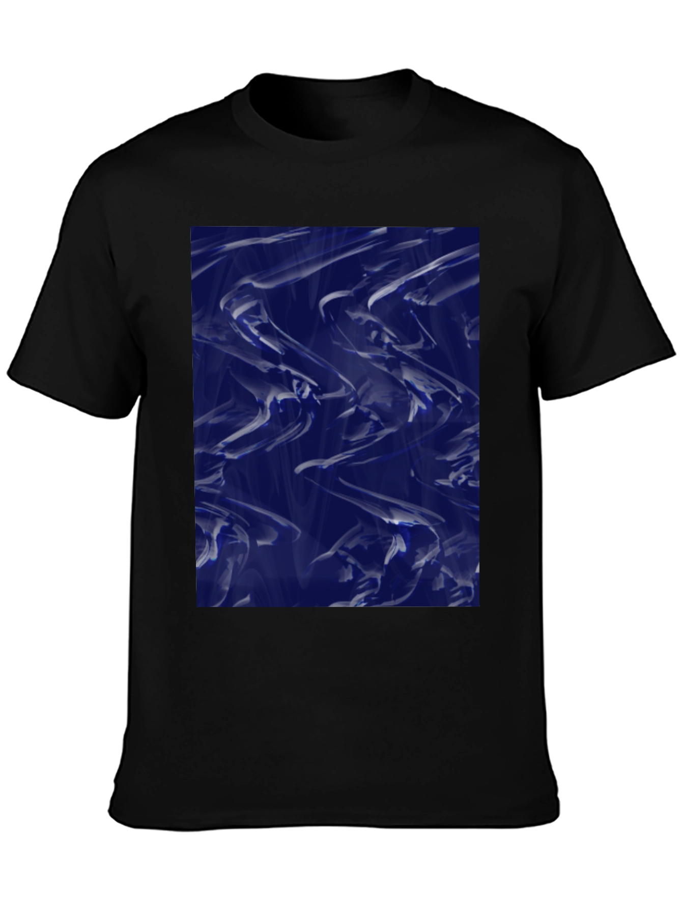 Abstract Blue Fluid Art Graphic Black T-Shirt