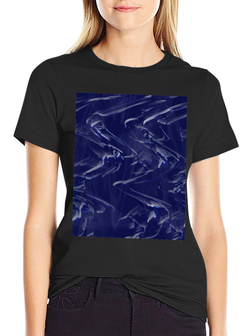 Abstract Blue Fluid Art Graphic Black T-Shirt
