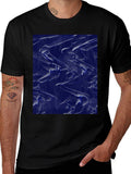 Abstract Blue Fluid Art Graphic Black T-Shirt