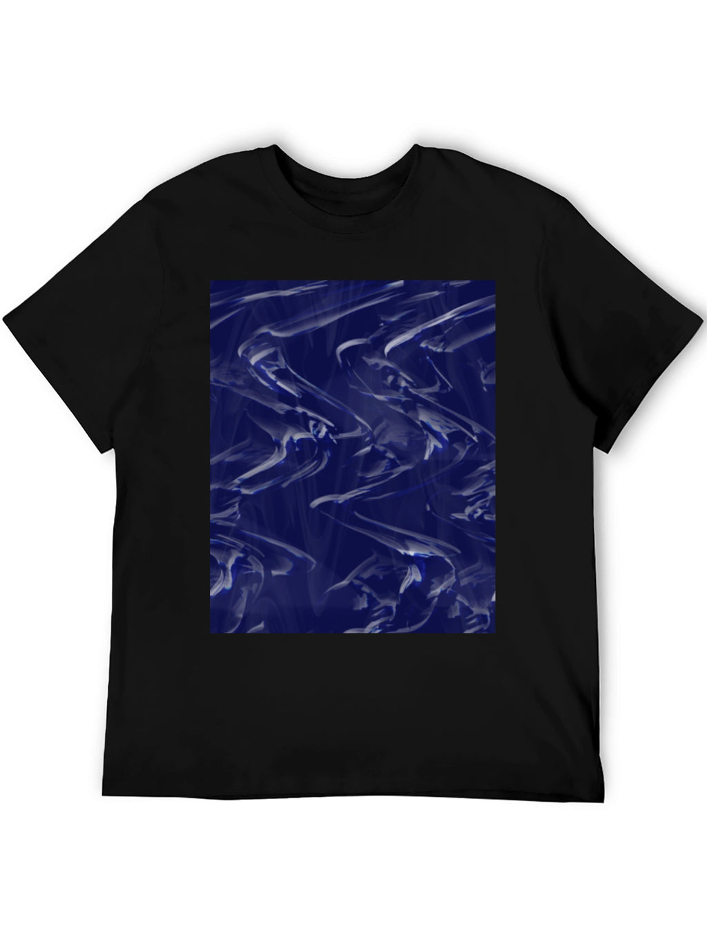 Abstract Blue Fluid Art Graphic Black T-Shirt