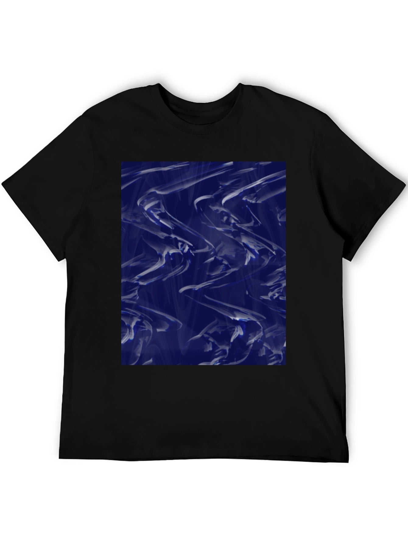 Abstract Blue Fluid Art Graphic Black T-Shirt
