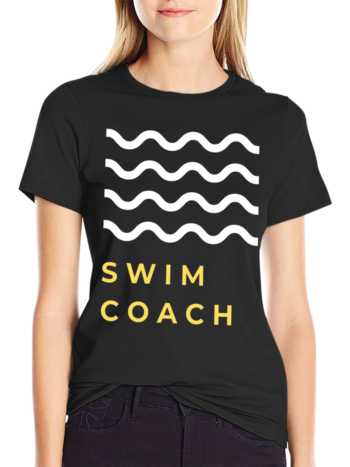Swim Coach Tee - Wavy Design Soft Cotton Comfort