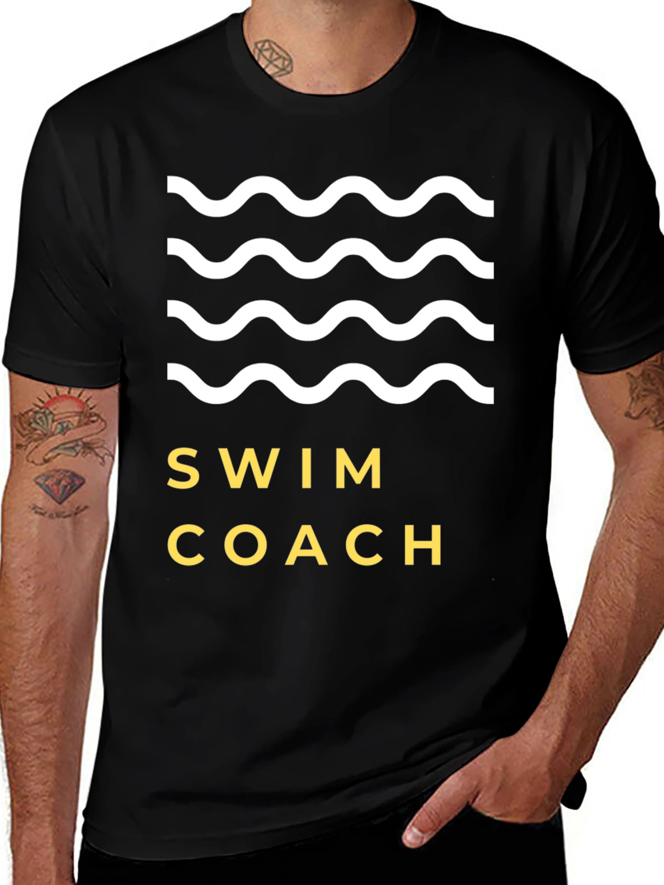 Swim Coach Tee - Wavy Design Soft Cotton Comfort