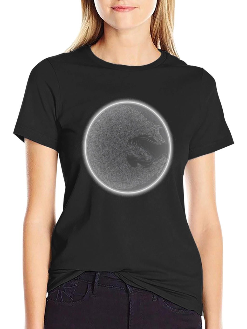 Wolf Moon Graphic Tee - Mens Black Cotton T-Shirt