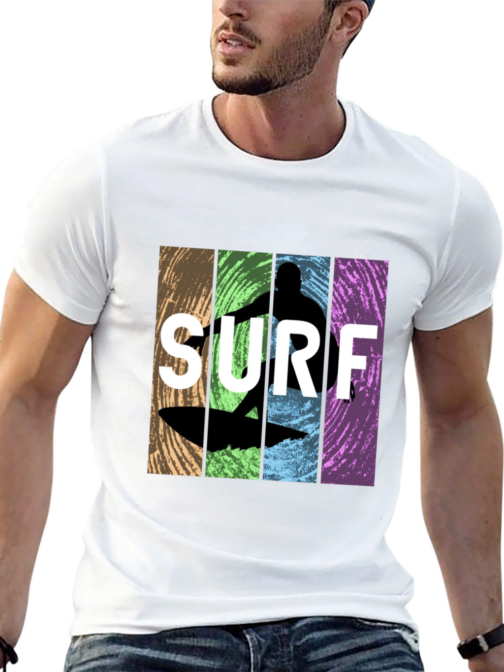 Surf Silhouette Graphic T-Shirt - Retro Design