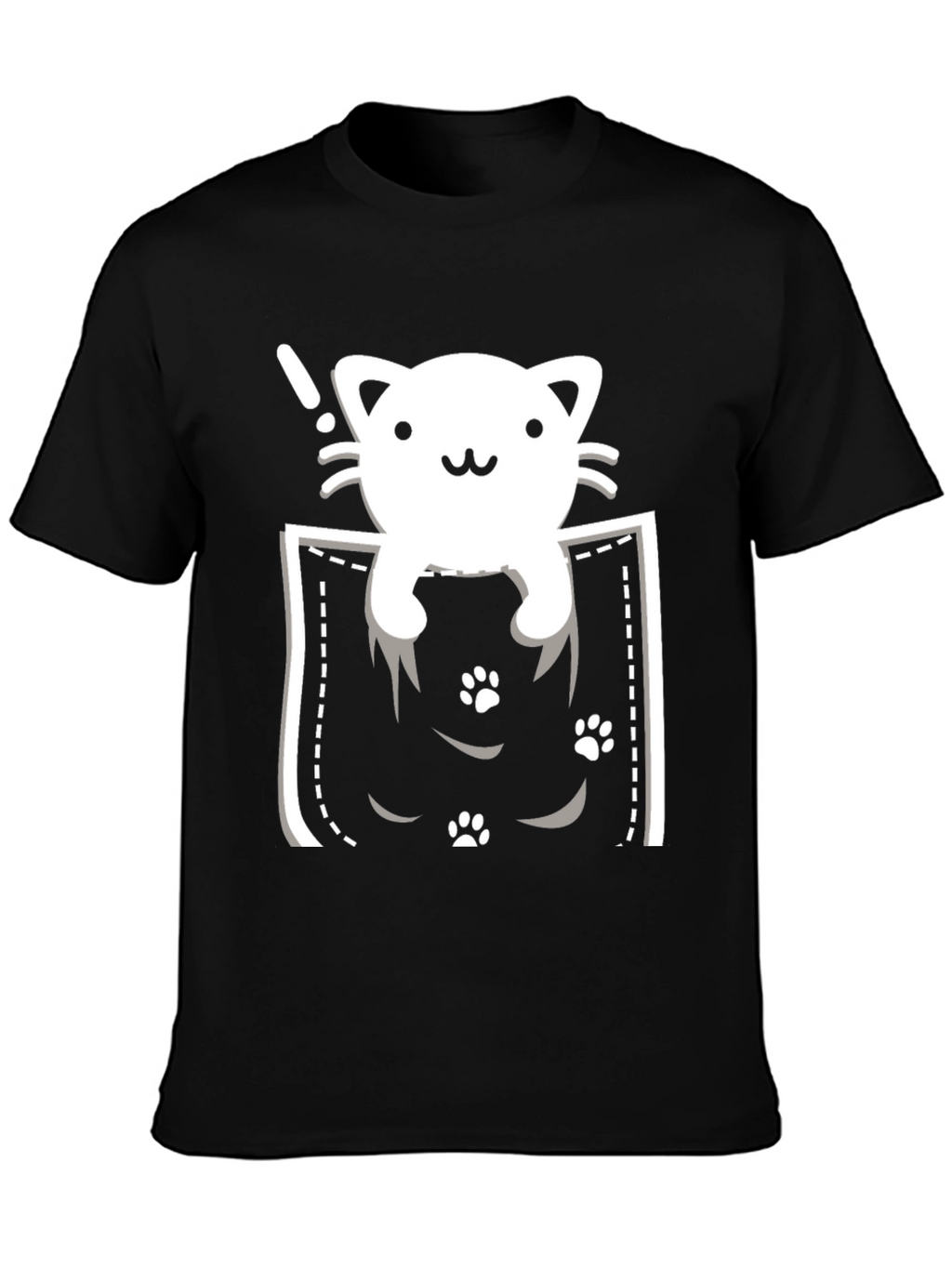 Cute Cat Pocket T-Shirt - Black Tee