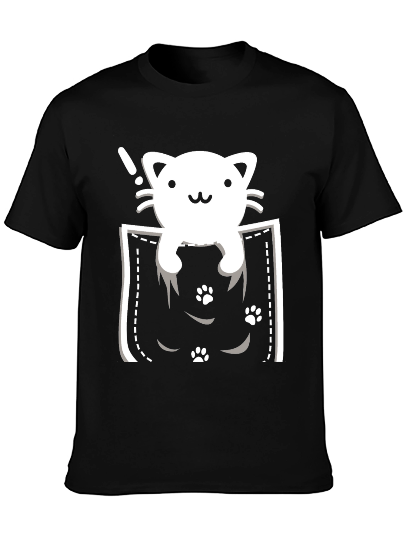 Cute Cat Pocket T-Shirt - Black Tee