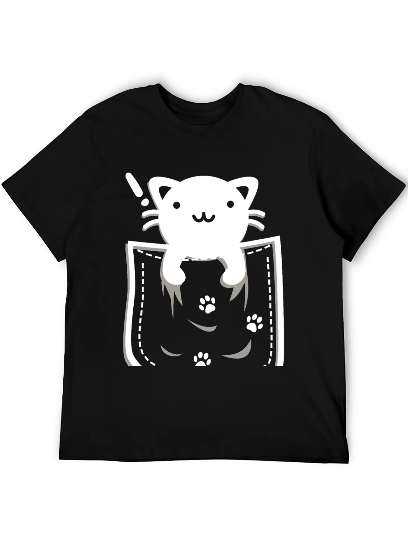 Cute Cat Pocket T-Shirt - Black Tee