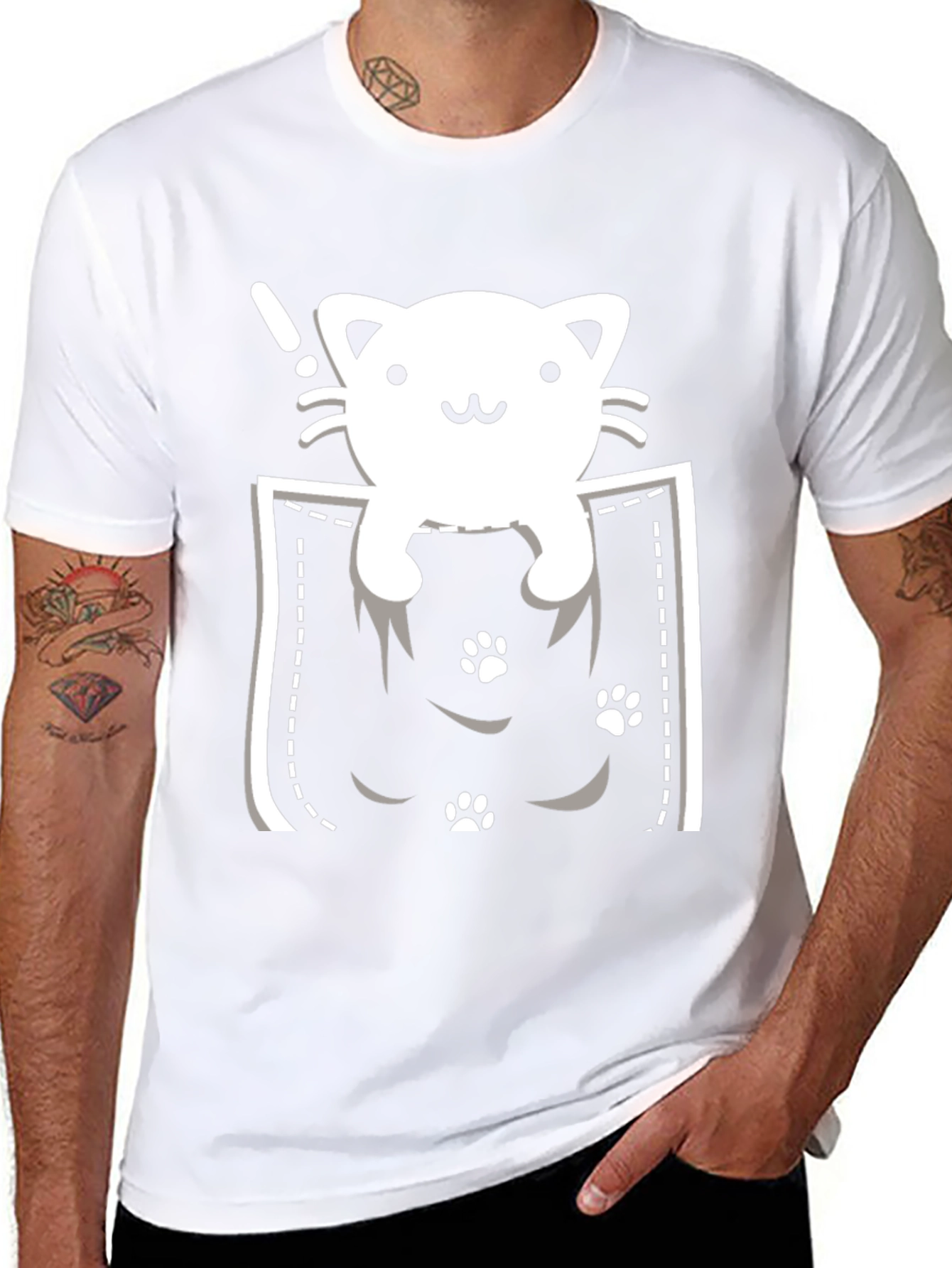 Cute Cat Pocket T-Shirt - Black Tee