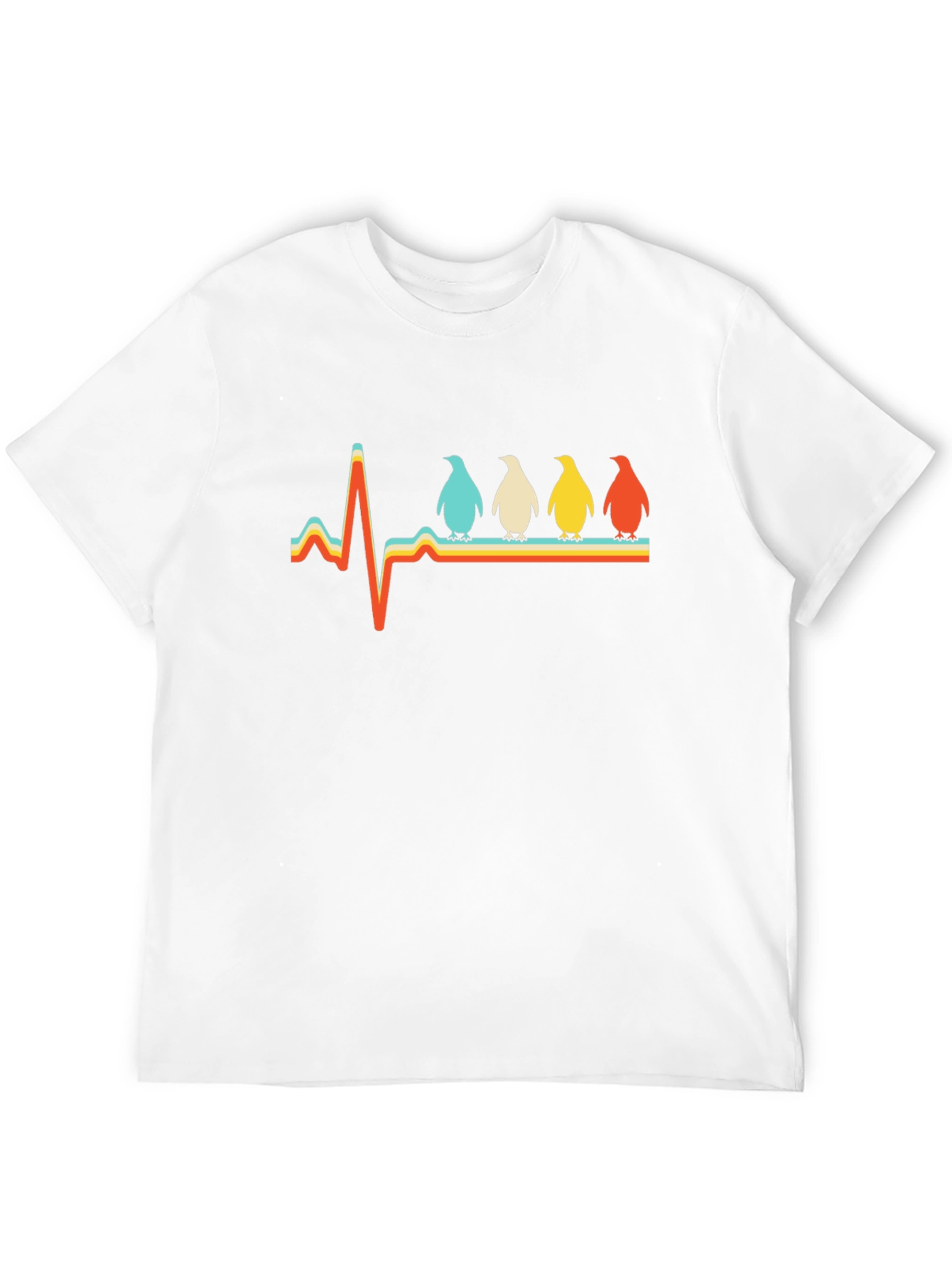 Penguin Heartbeat Retro Graphic T-Shirt