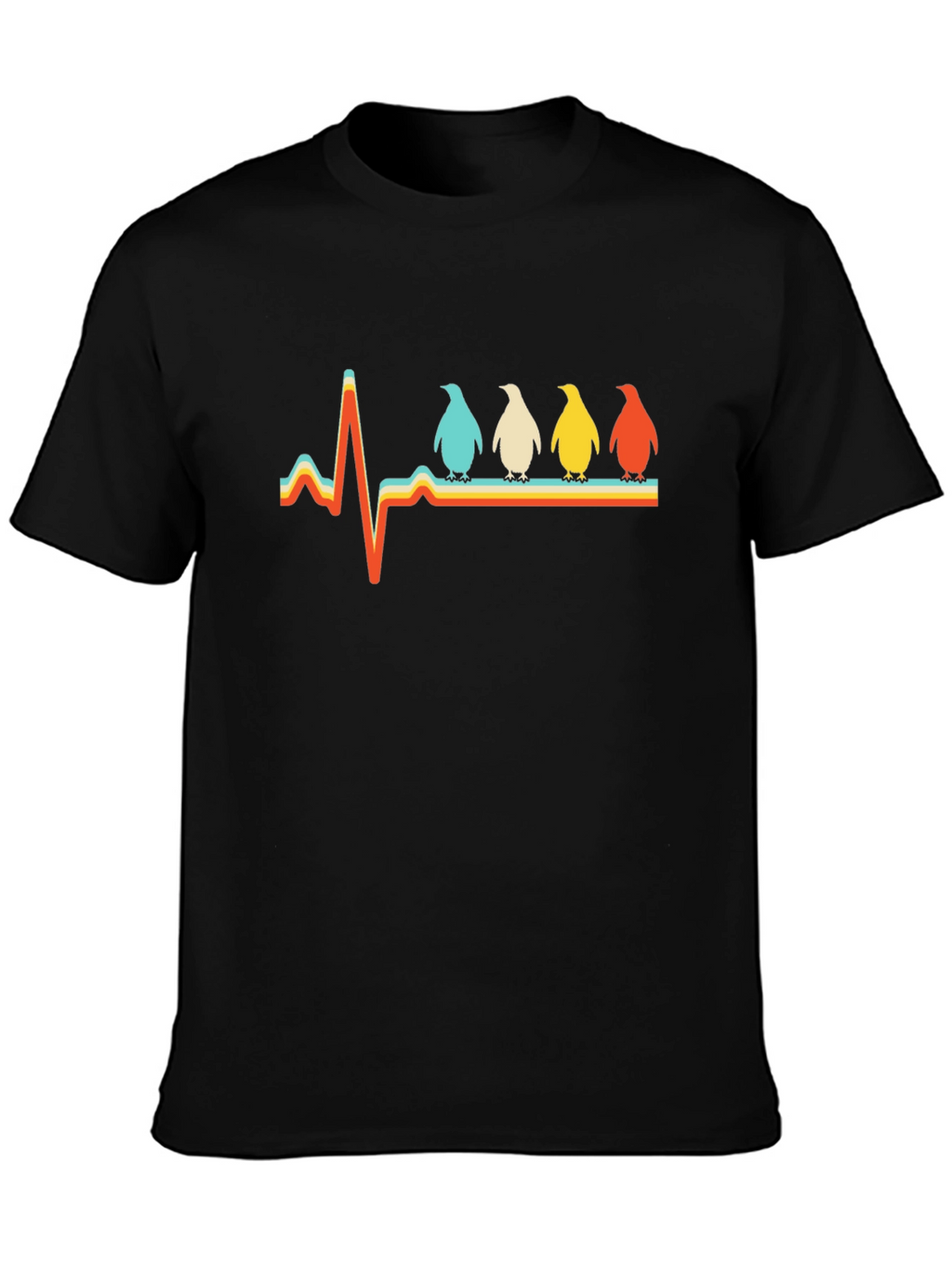 Penguin Heartbeat Retro Graphic T-Shirt