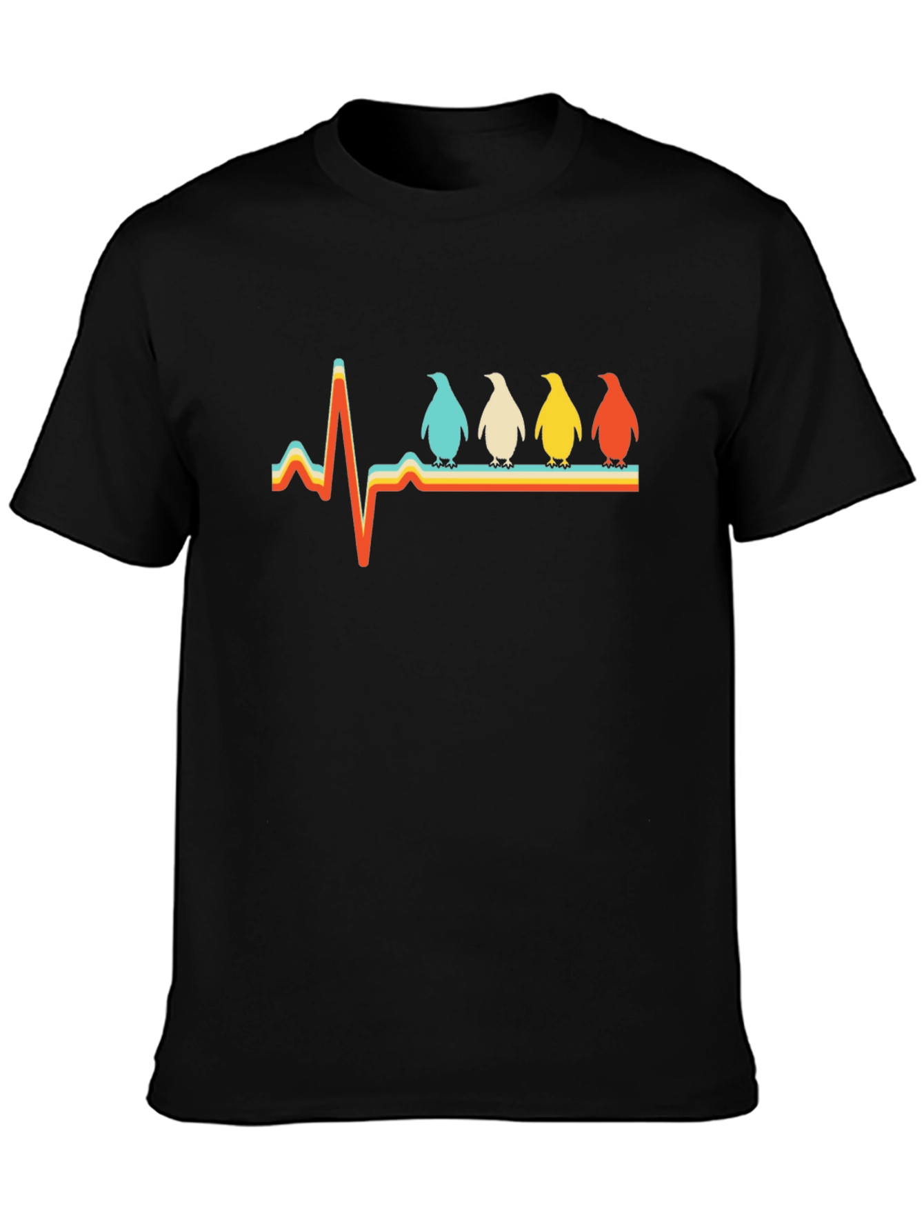 Penguin Heartbeat Retro Graphic T-Shirt