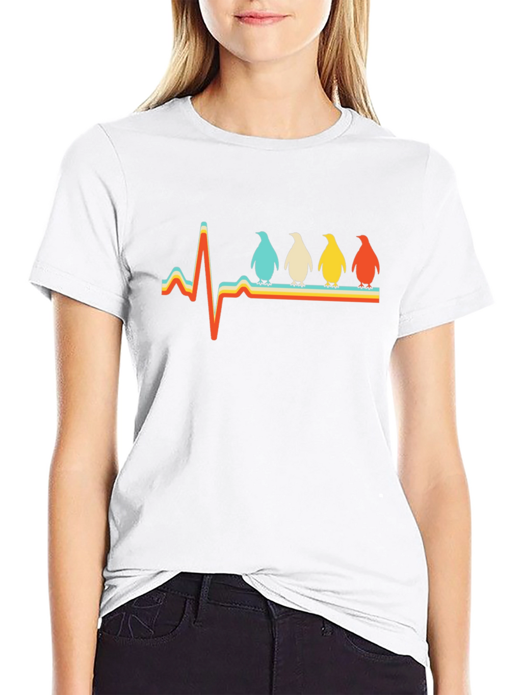 Penguin Heartbeat Retro Graphic T-Shirt