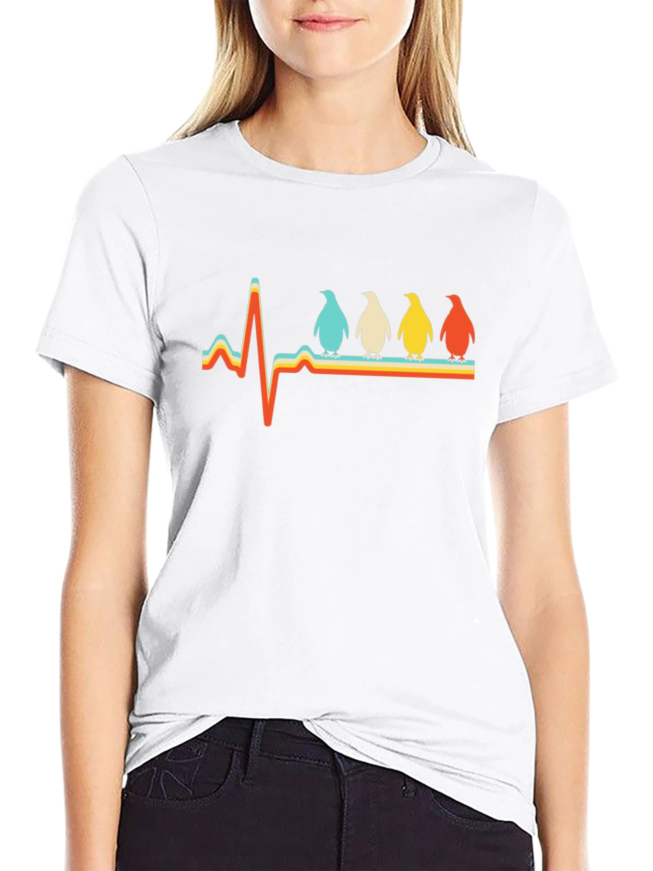 Penguin Heartbeat Retro Graphic T-Shirt
