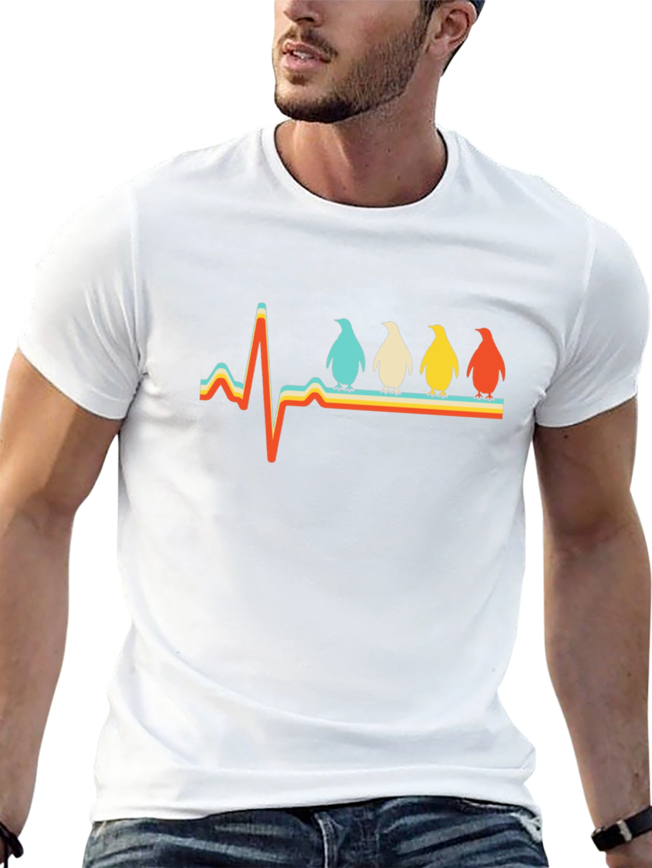 Penguin Heartbeat Retro Graphic T-Shirt