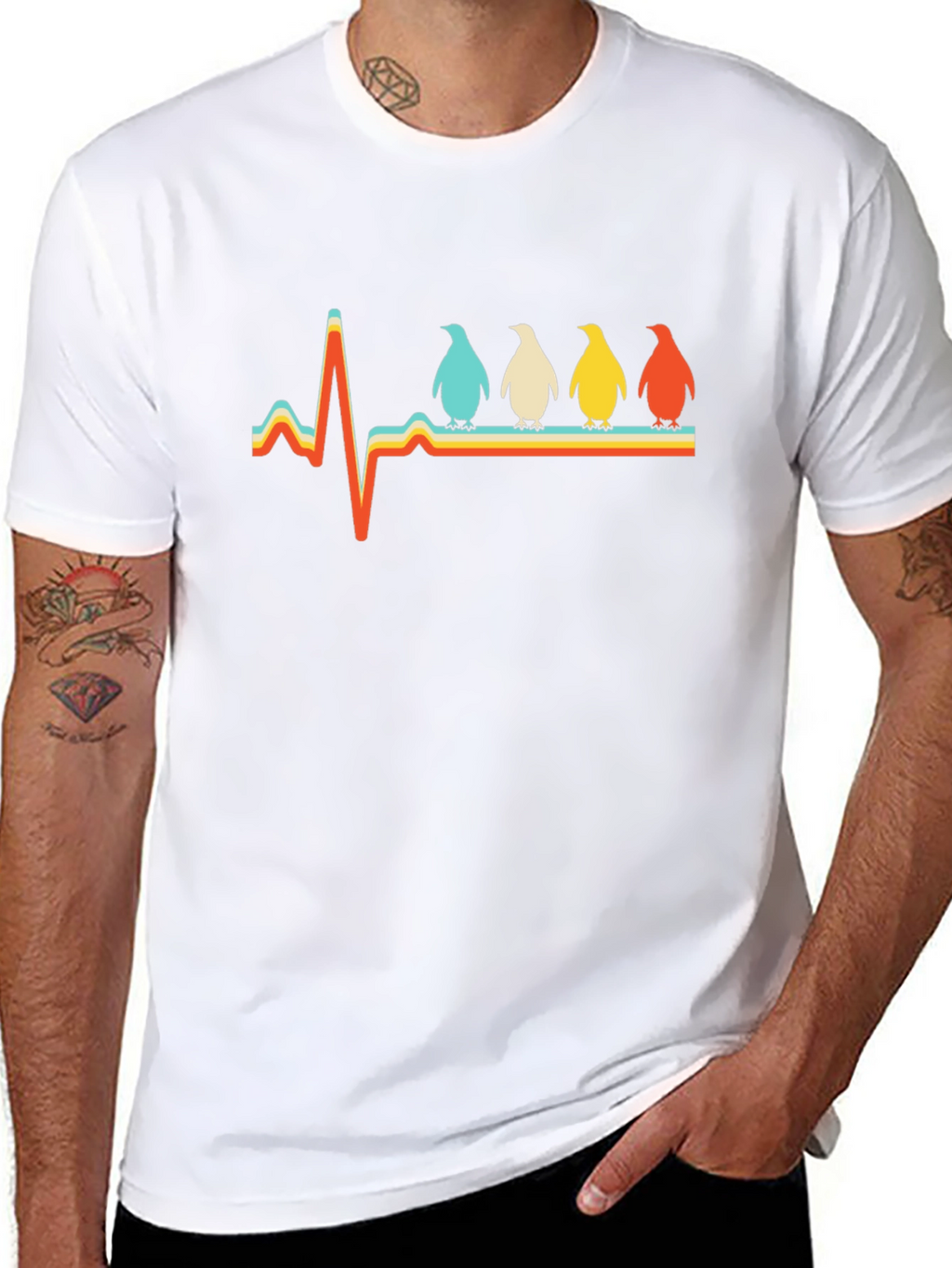 Penguin Heartbeat Retro Graphic T-Shirt