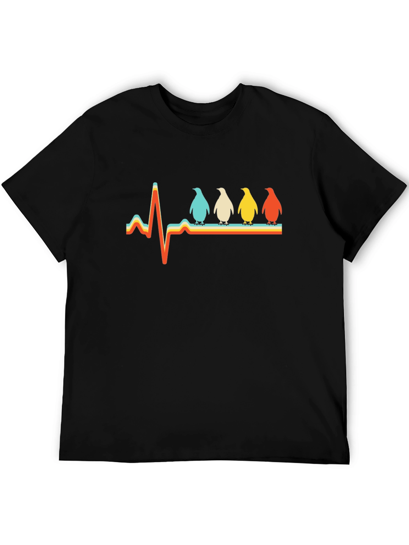 Penguin Heartbeat Retro Graphic T-Shirt