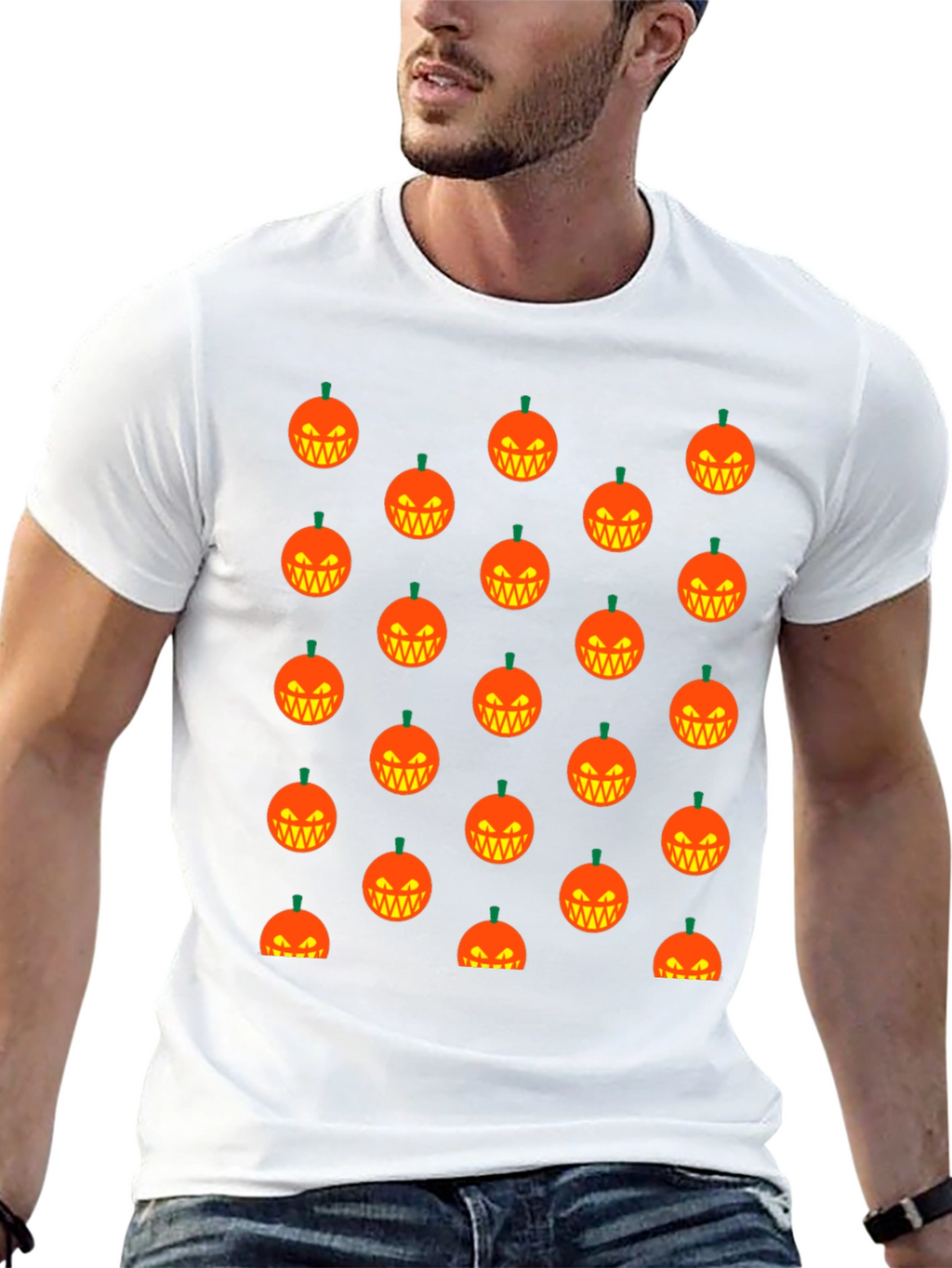Halloween Pumpkin Pattern T-Shirt - Black