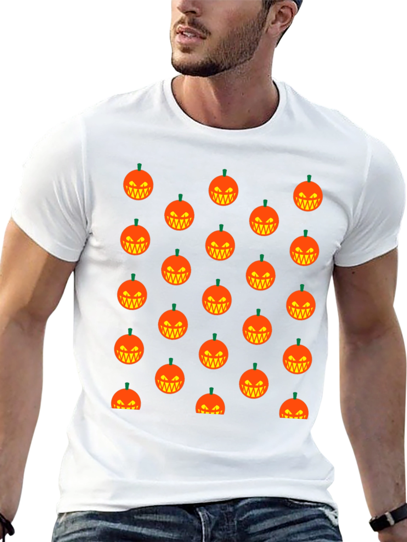 Halloween Pumpkin Pattern T-Shirt - Black