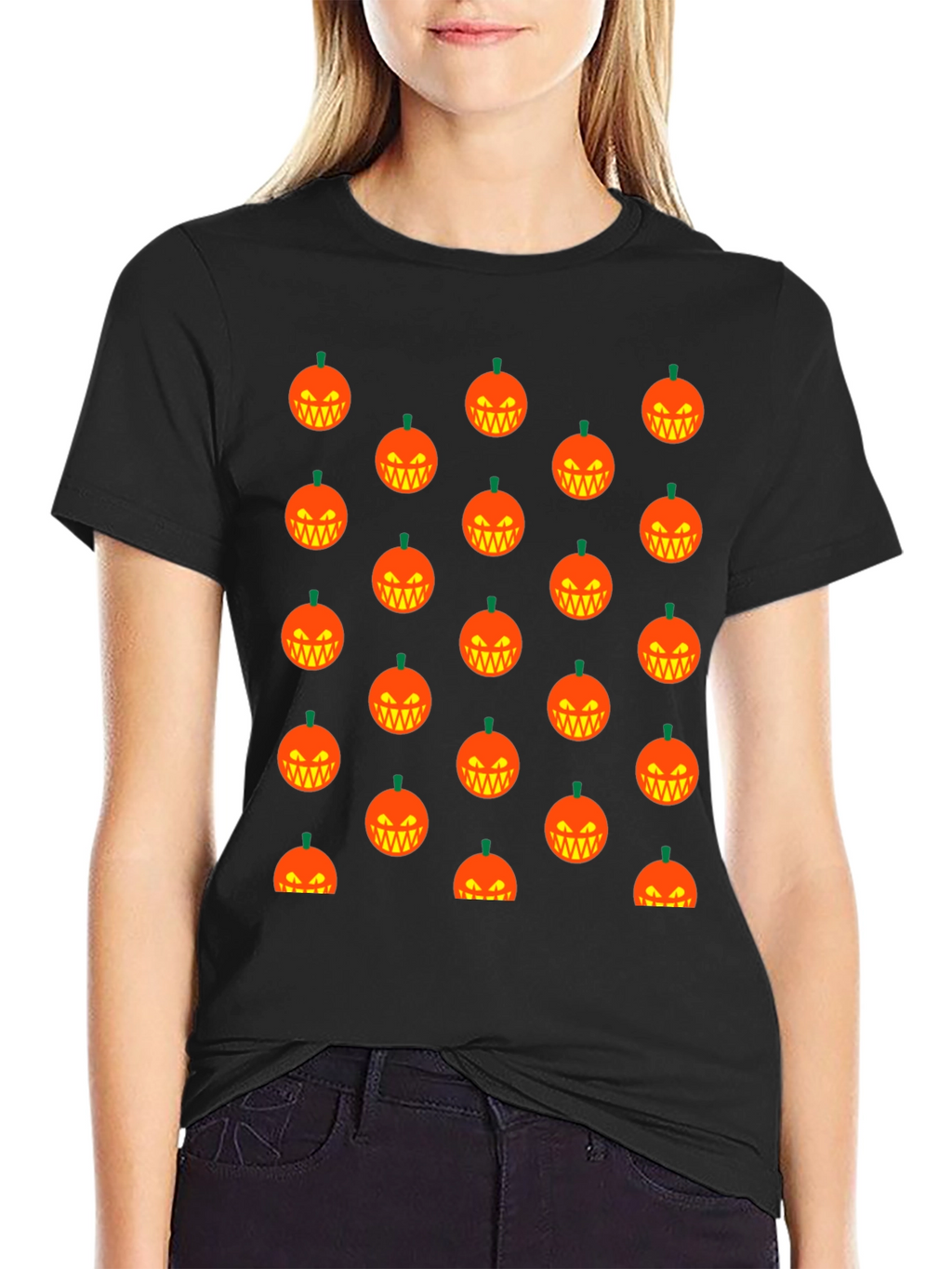 Halloween Pumpkin Pattern T-Shirt - Black
