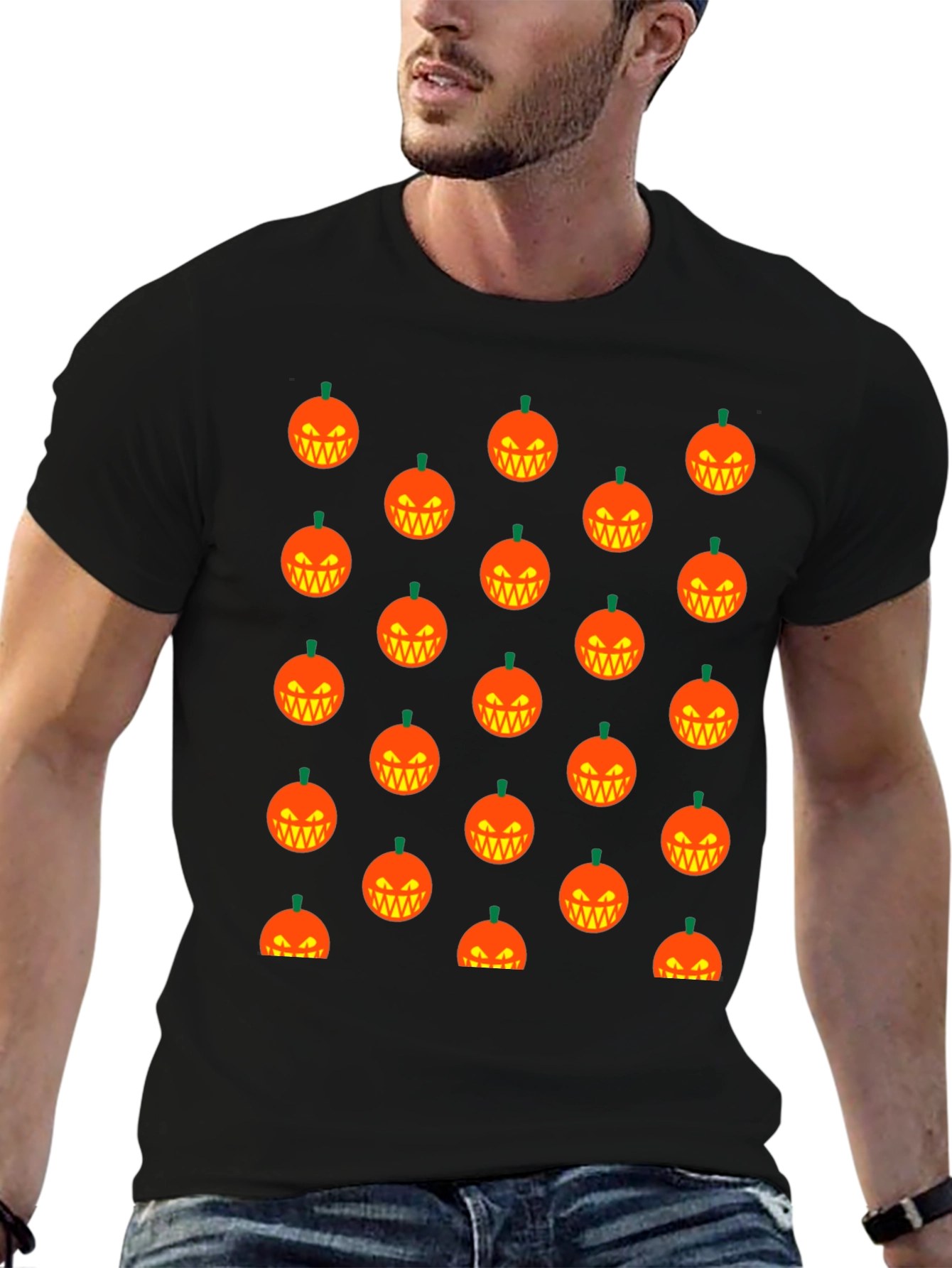 Halloween Pumpkin Pattern T-Shirt - Black