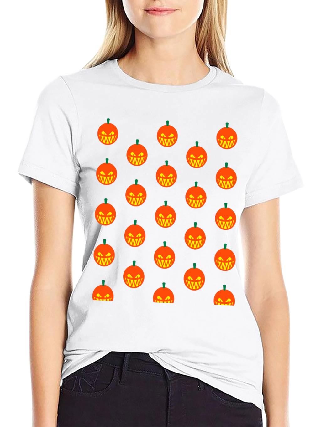 Halloween Pumpkin Pattern T-Shirt - Black