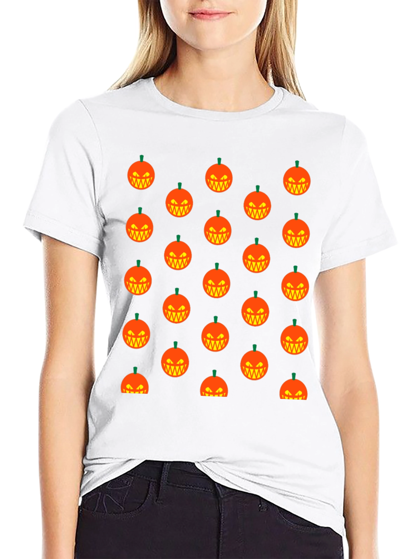 Halloween Pumpkin Pattern T-Shirt - Black