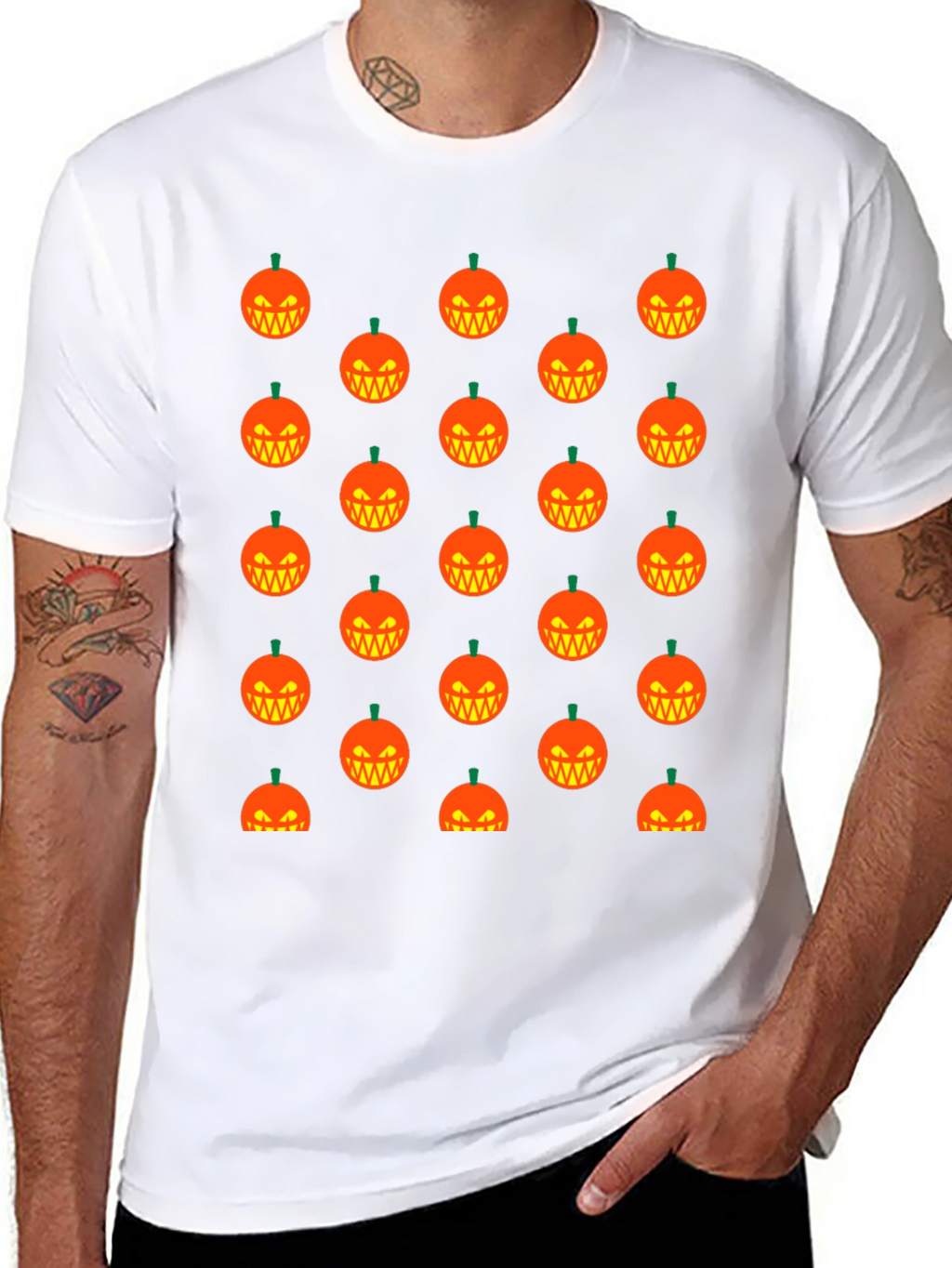 Halloween Pumpkin Pattern T-Shirt - Black