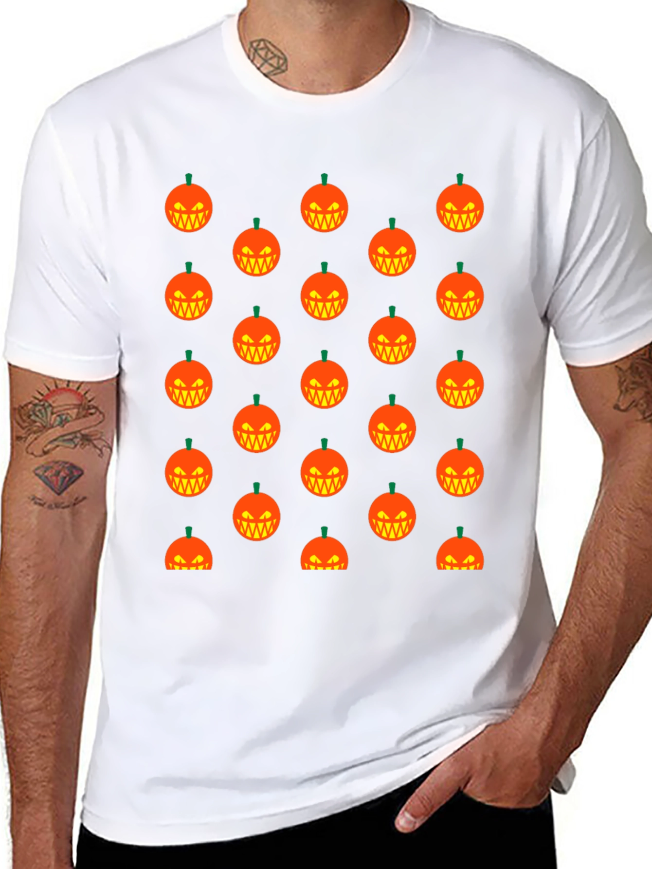 Halloween Pumpkin Pattern T-Shirt - Black