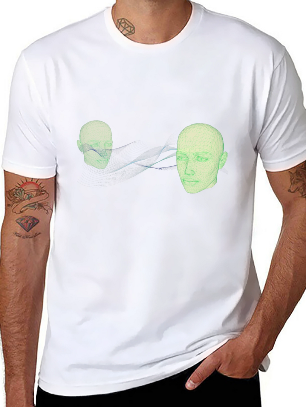 Abstract Head Connection Black T-Shirt
