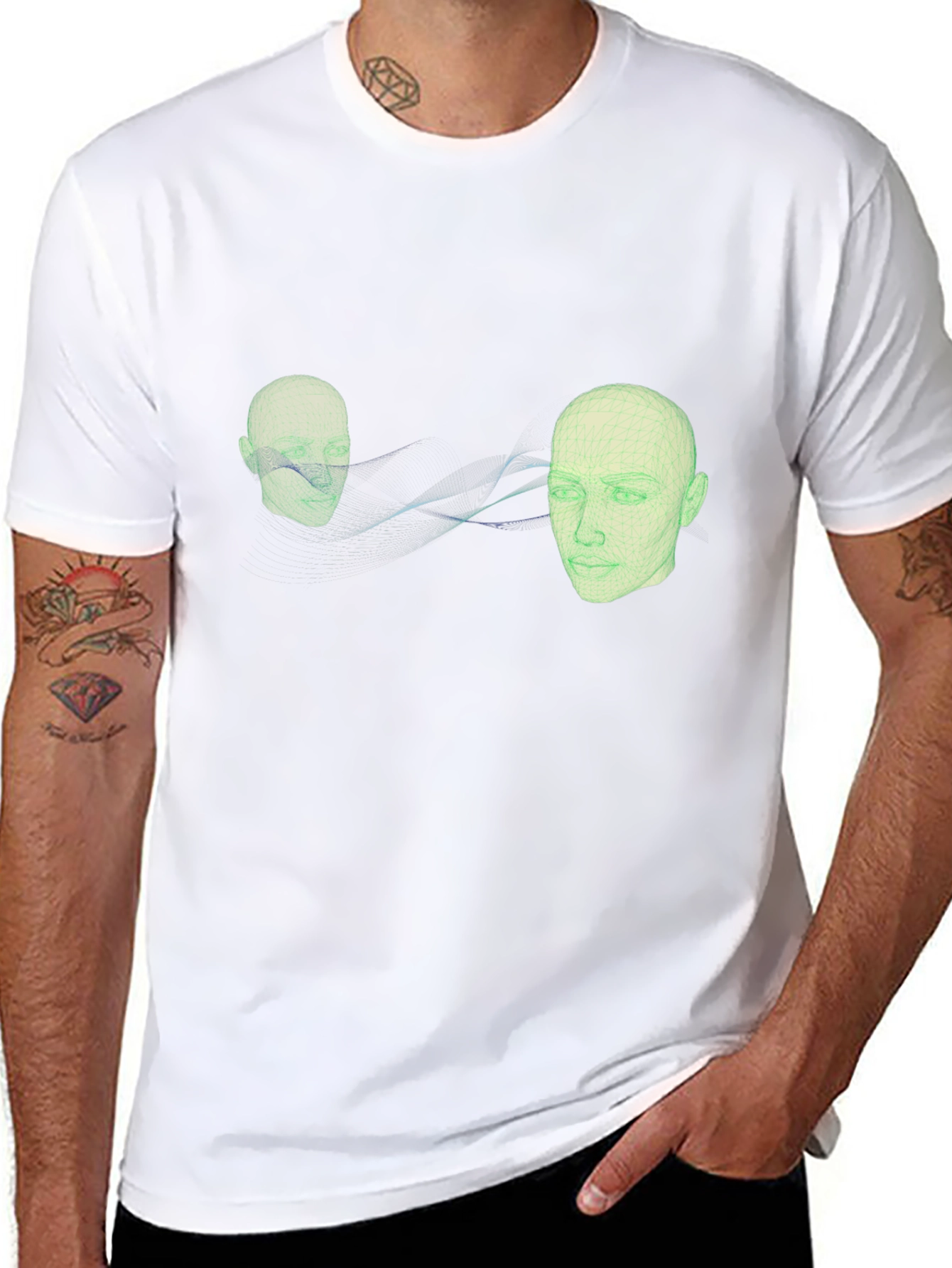 Abstract Head Connection Black T-Shirt