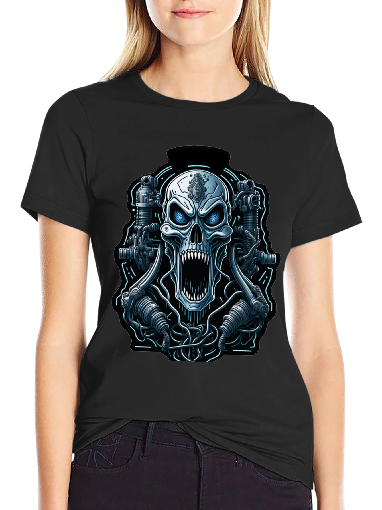 Cyberpunk Skull Graphic Tee - Mens Black T-Shirt