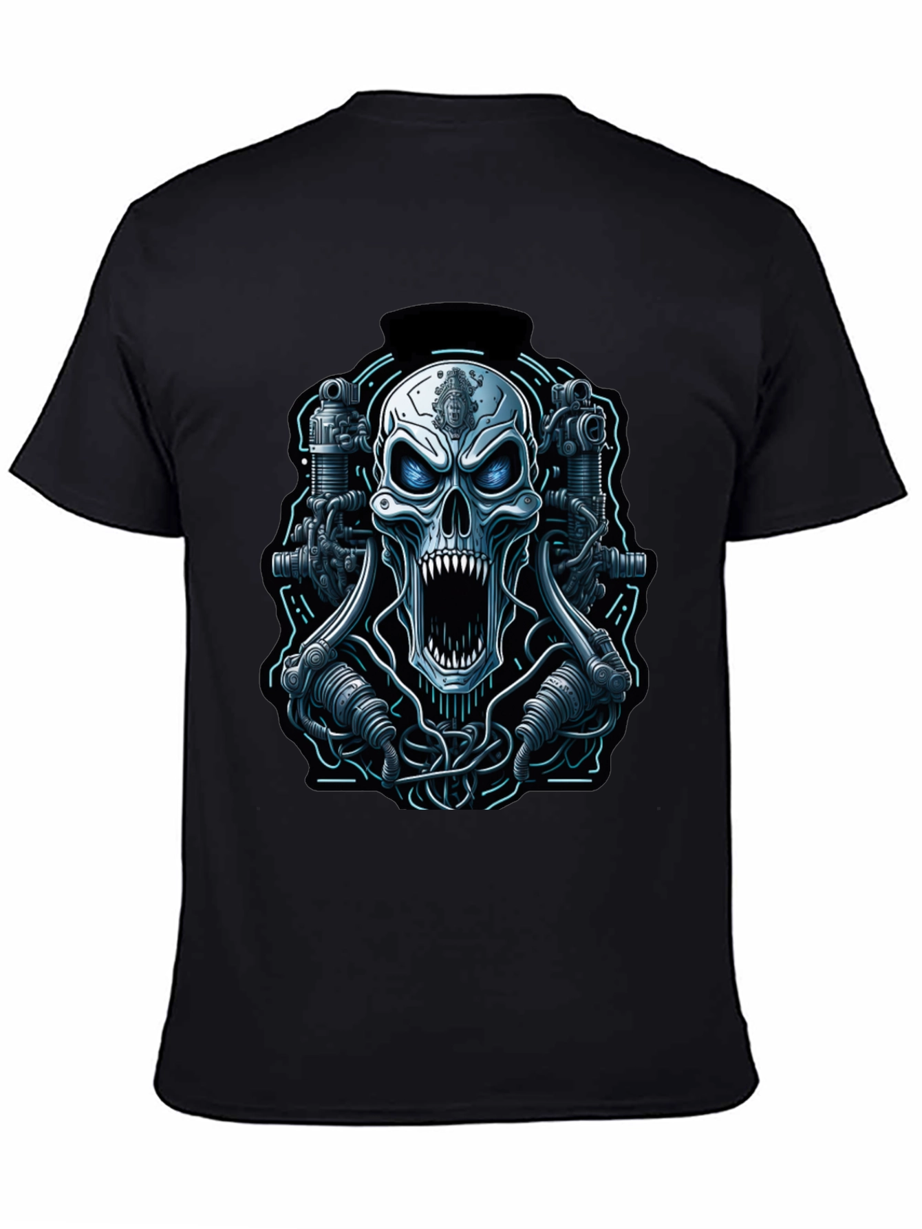 Cyberpunk Skull Graphic Tee - Mens Black T-Shirt