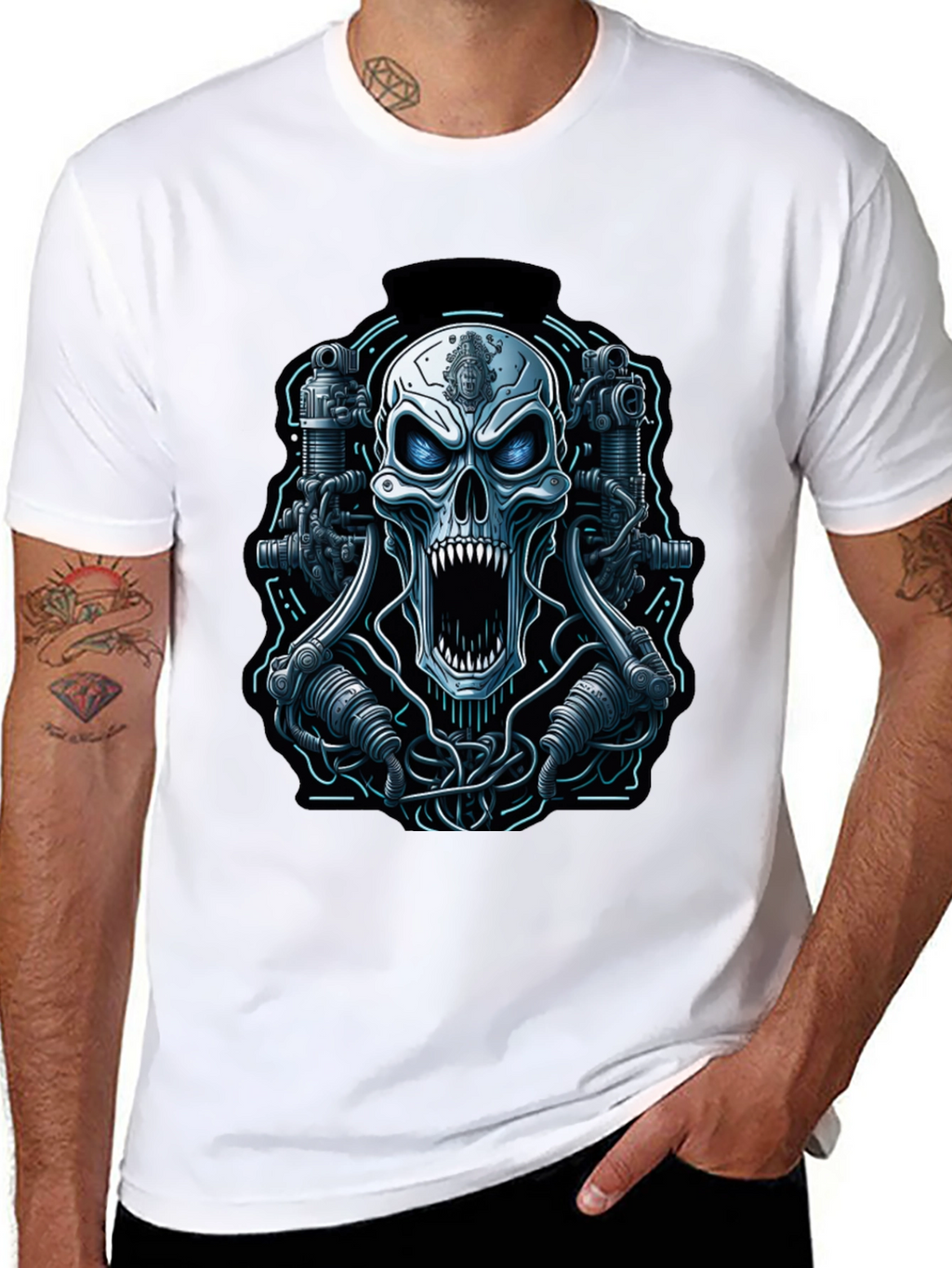 Cyberpunk Skull Graphic Tee - Mens Black T-Shirt