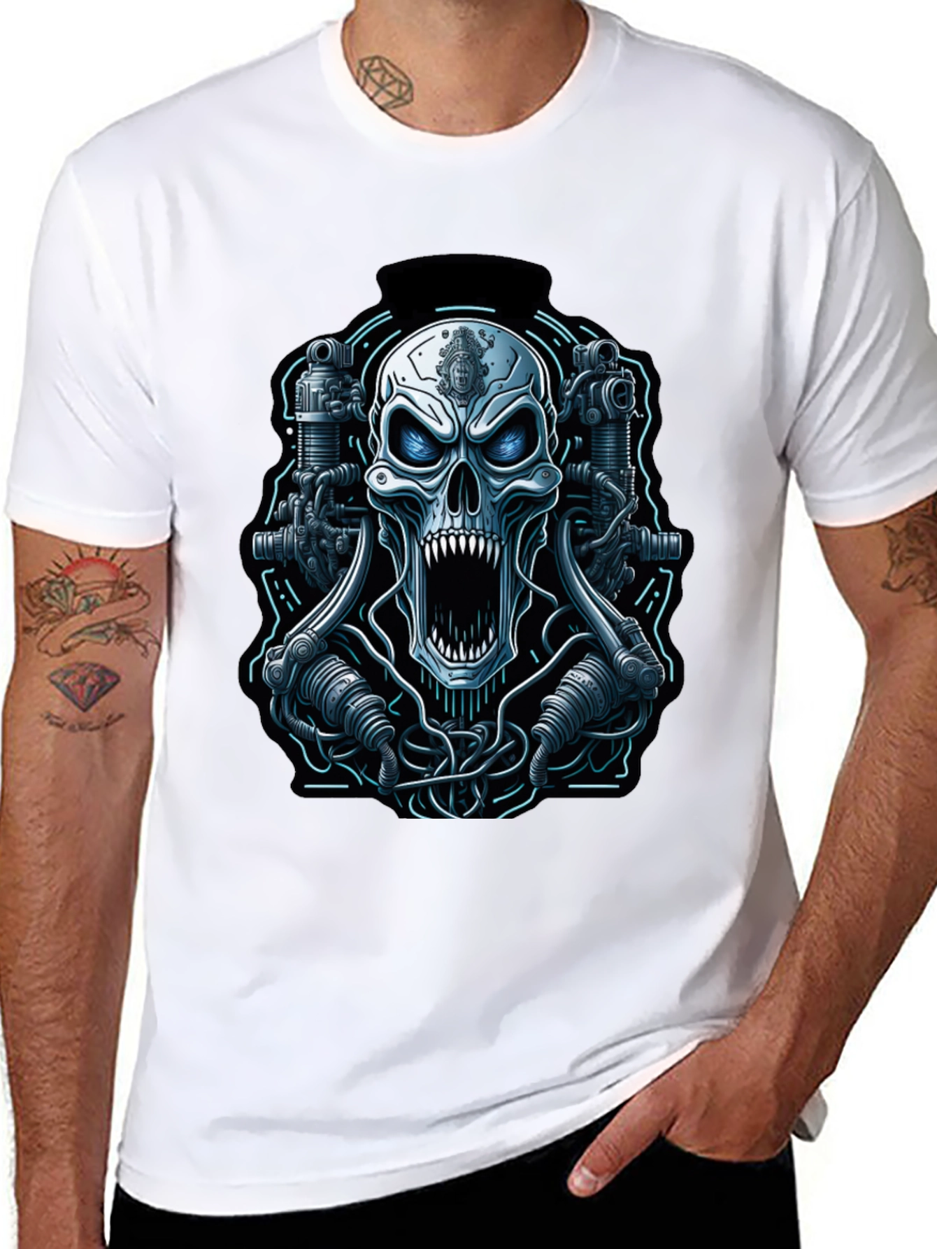 Cyberpunk Skull Graphic Tee - Mens Black T-Shirt