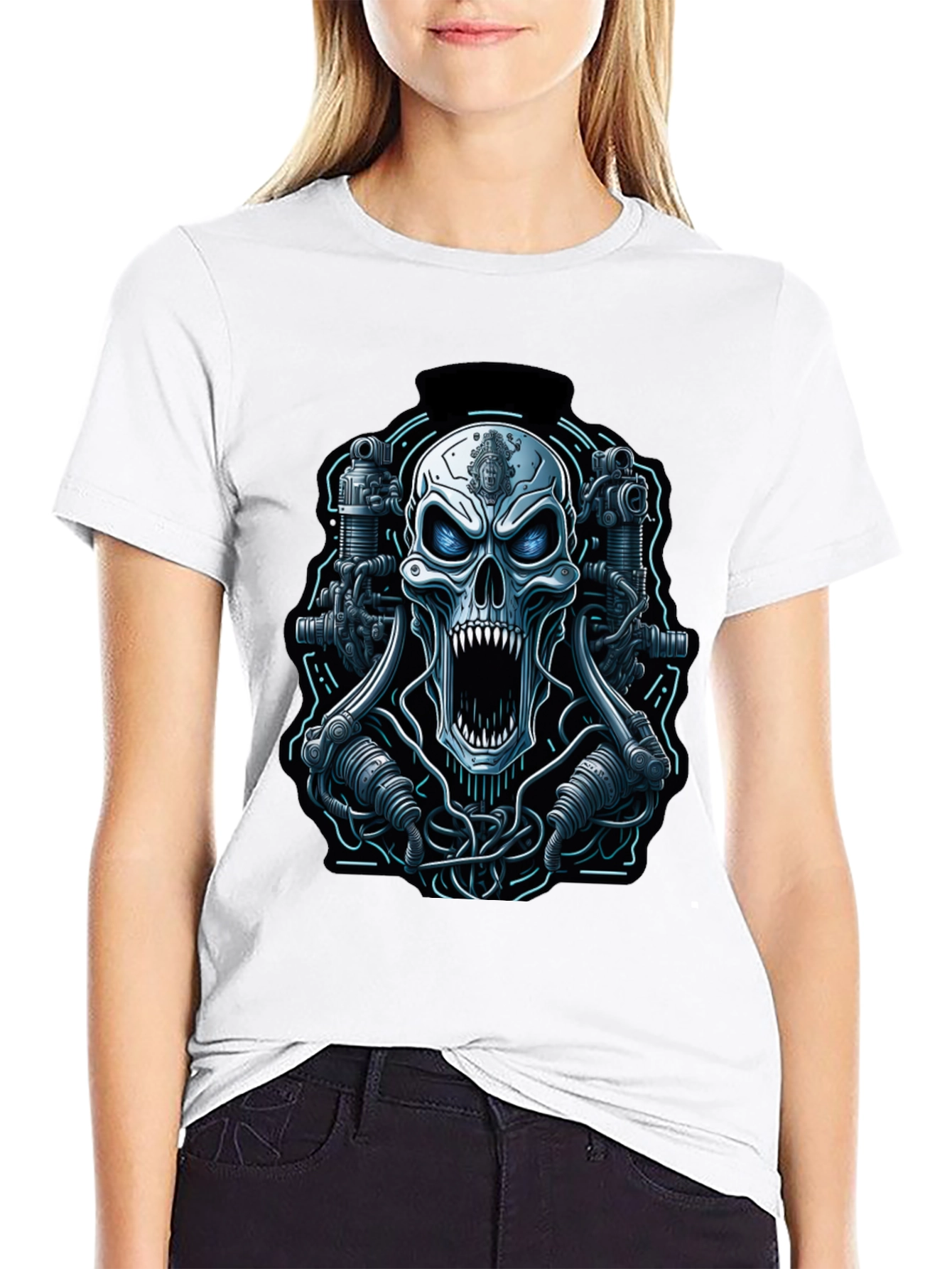 Cyberpunk Skull Graphic Tee - Mens Black T-Shirt