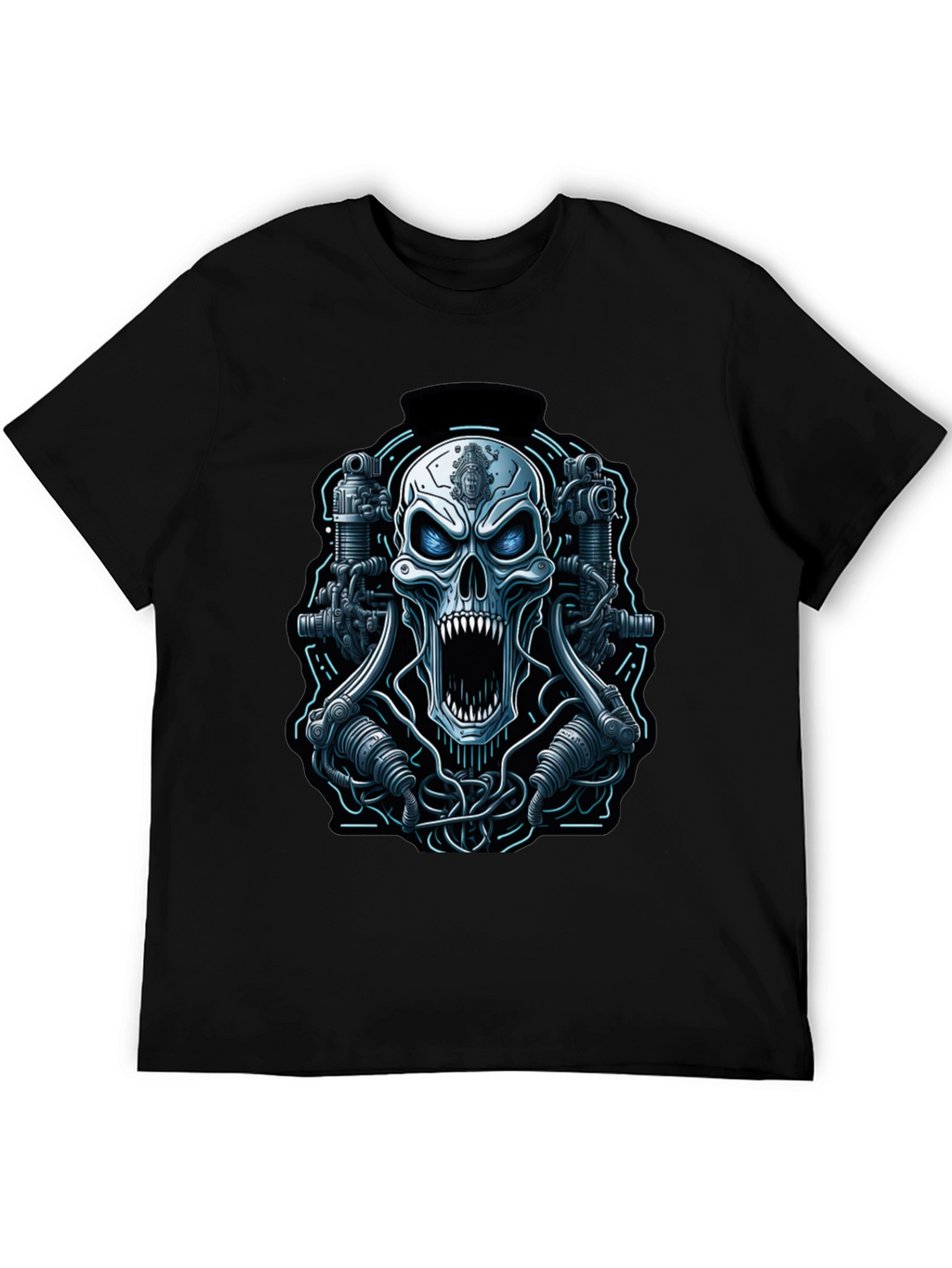 Cyberpunk Skull Graphic Tee - Mens Black T-Shirt