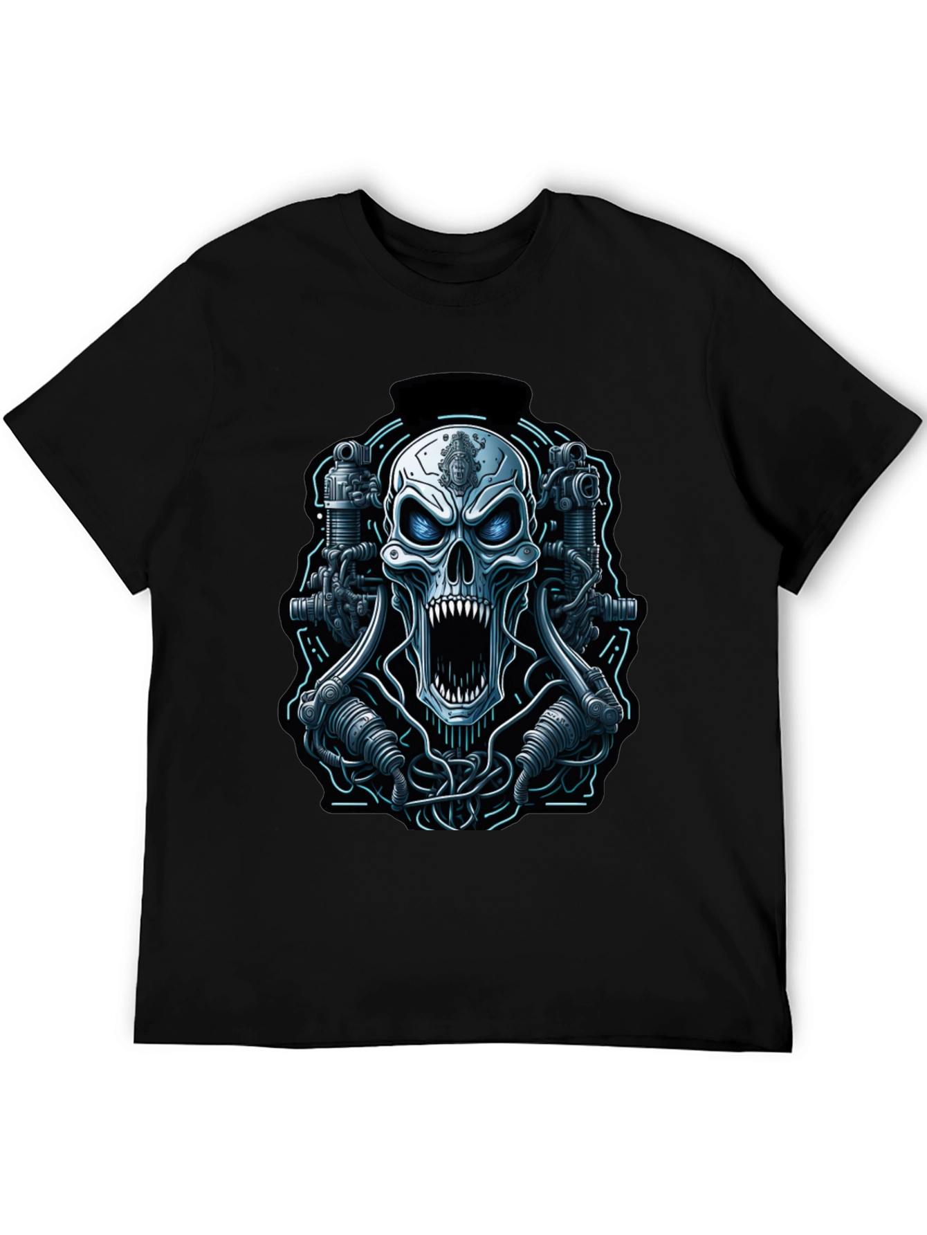 Cyberpunk Skull Graphic Tee - Mens Black T-Shirt